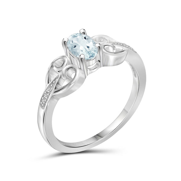 0.44 Carat T.G.W. Aquamarine Gemstone and Accent White Diamond Sterling Silver Ring