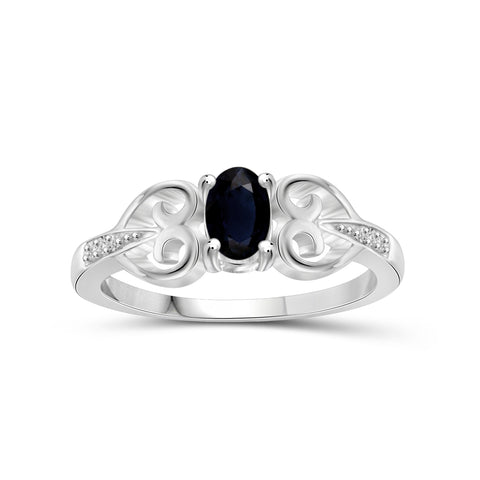 0.67 Carat T.G.W. Sapphire Gemstone and Accent White Diamond Sterling Silver Ring