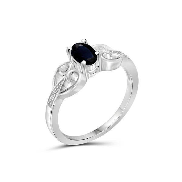 0.67 Carat T.G.W. Sapphire Gemstone and Accent White Diamond Sterling Silver Ring