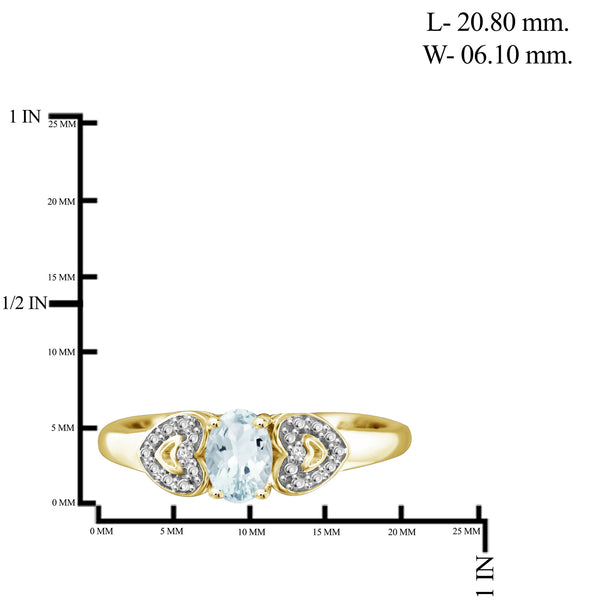Aquamarine Ring Birthstone Jewelry – 0.50 Carat Aquamarine 14K Gold-Plated Ring Jewelry with White Diamond Accent – Gemstone Rings with Hypoallergenic 14K Gold-Plated Band