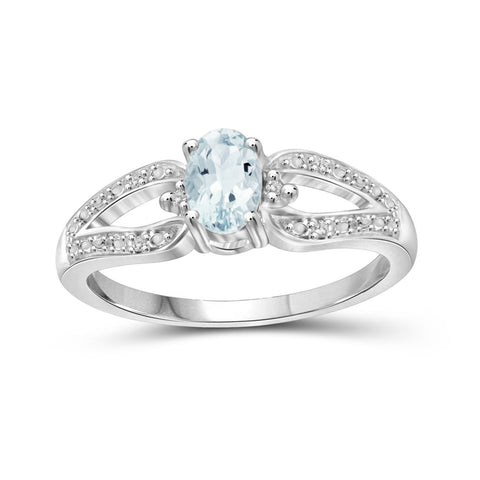 Aquamarine Ring Birthstone Jewelry – 0.50 Carat Aquamarine 0.925 Sterling Silver Ring Jewelry with White Diamond Accent – Gemstone Rings with Hypoallergenic 0.925 Sterling Silver Band
