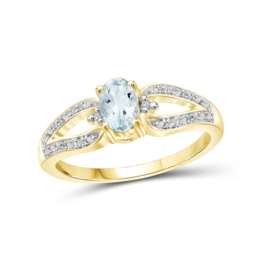 0.44 ct. T.G.W. Aquamarine Ring with Diamond Accent in 14K Gold over Silver