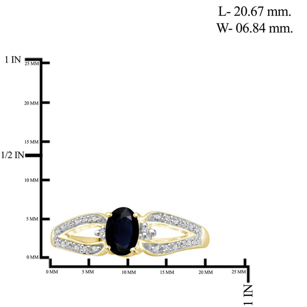 Sapphire Ring Birthstone Jewelry – 0.75 Carat Sapphire 14K Gold-Plated Ring Jewelry with White Diamond Accent – Gemstone Rings with Hypoallergenic 14K Gold-Plated Band