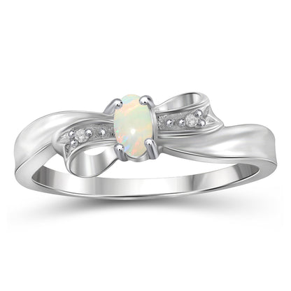 0.10 ct. T.G.W. Opal Ring with Diamond Accent in Sterling Silver