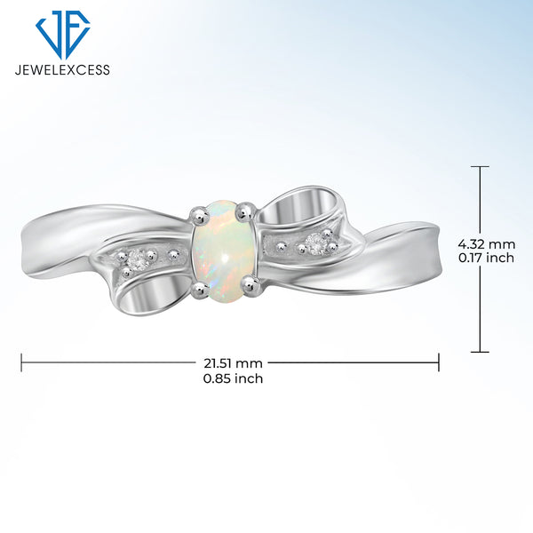Opal Ring Birthstone Jewelry – 0.10 Carat Opal 0.925 Sterling Silver Ring Jewelry with White Diamond Accent – Gemstone Rings with Hypoallergenic 0.925 Sterling Silver Band