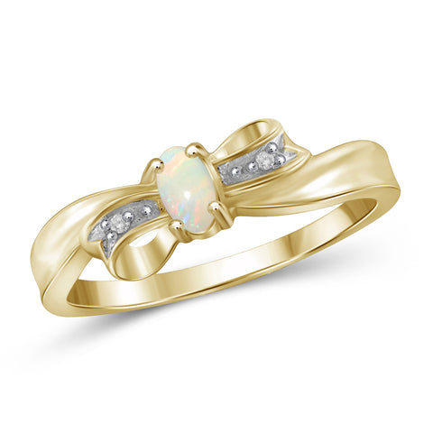 0.10 Carat T.G.W. Opal Gemstone and White Diamond Accent 14K Gold-Plated Ring