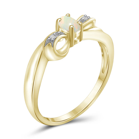 0.10 ct. T.G.W. Opal Ring with Diamond Accent in 14K Gold over Silver