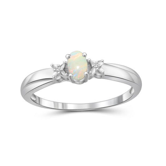 0.14 ct. T.G.W. Opal Ring with Diamond Accent in Sterling Silver
