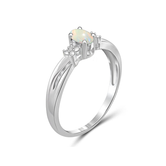 0.14 ct. T.G.W. Opal Ring with Diamond Accent in Sterling Silver
