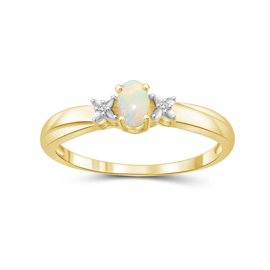 0.14 ct. T.G.W. Opal Ring with Diamond Accent in 14K Gold over Silver