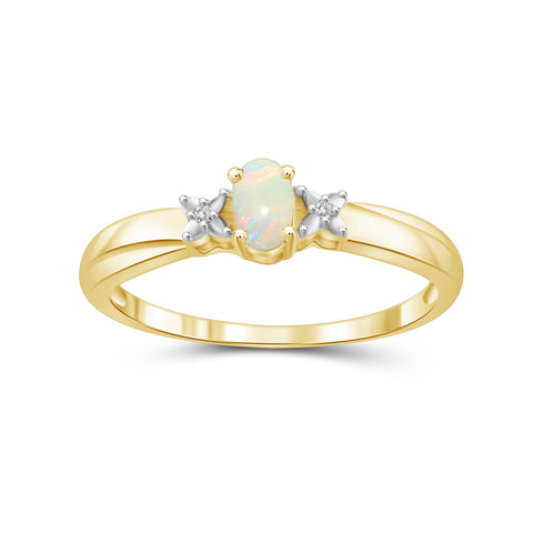 0.14 Carat T.G.W. Opal Gemstone & Accent White Diamond 14K Gold-Plated Ring
