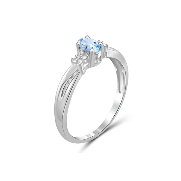 0.28 Ctw Sky Blue Topaz Gemstone And White Diamond Accent Sterling Silver Ring