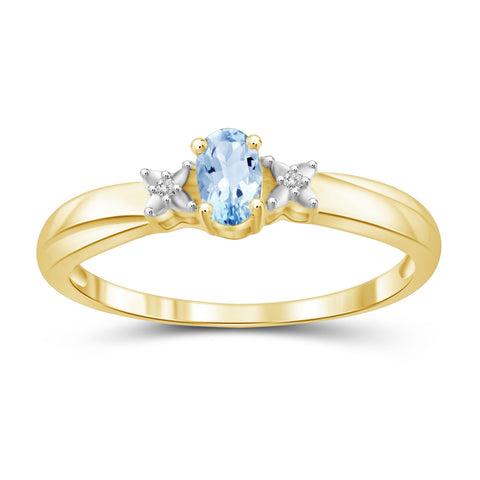 Sky Blue Topaz Ring Birthstone Jewelry – 0.25 Carat Sky Blue Topaz 14K Gold-Plated Ring Jewelry with White Diamond Accent – Gemstone Rings with Hypoallergenic 14K Gold-Plated Band