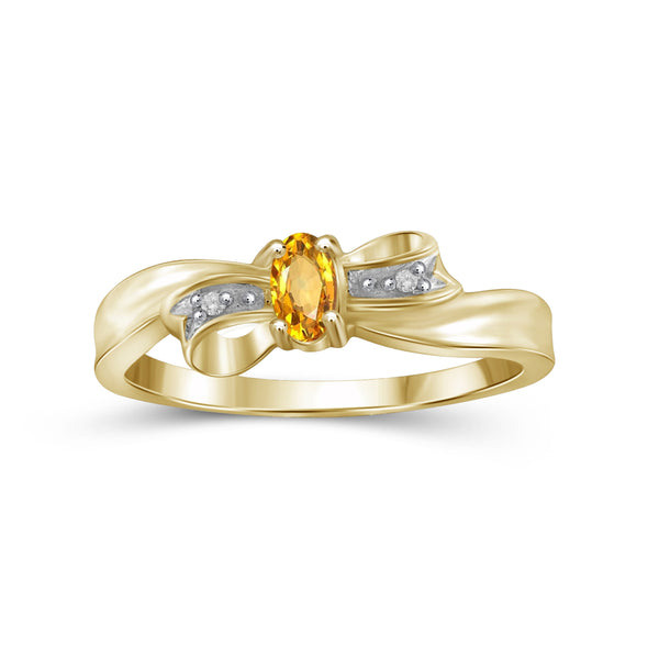 Citrine Ring Birthstone Jewelry – 0.25 Carat Citrine 14K Gold-Plated Ring Jewelry with White Diamond Accent – Gemstone Rings with Hypoallergenic 14K Gold-Plated Band