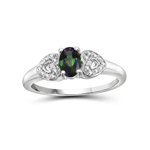 Mystic Topaz Ring Birthstone Jewelry – 0.50 Carat Mystic Topaz Sterling Silver Ring Jewelry with White Diamond Accent – Gemstone Rings with Hypoallergenic Sterling Silver Band