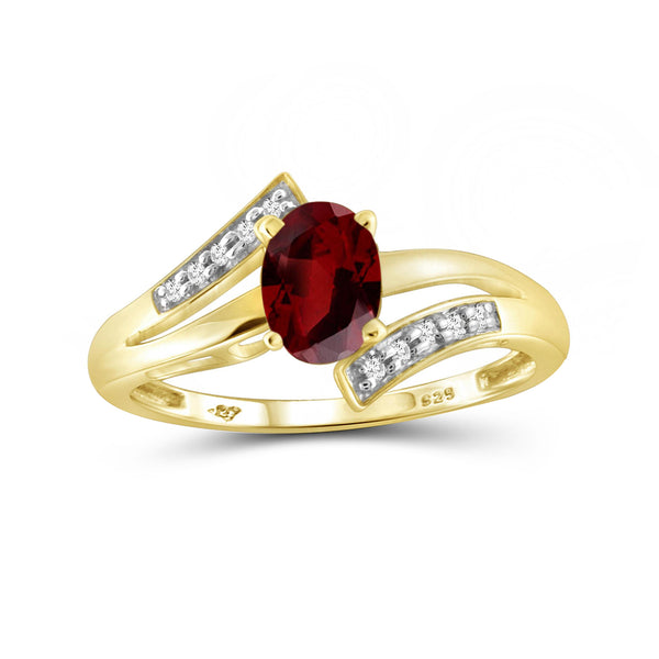 1.00 Carat T.G.W. Garnet Gemstone and 1/20 Carat White Diamond Sterling Silver Or 14K Gold Over Silver Ring