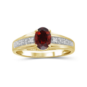 Garnet Ring Birthstone Jewelry – 1.00 Carat Garnet 14K Gold-Plated Ring Jewelry with White Diamond Accent – Gemstone Rings with Hypoallergenic 14K Gold-Plated Band