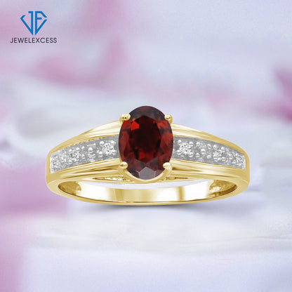 1 ct. T.G.W. Garnet Ring with Diamond Accent in 14K Gold over Silver