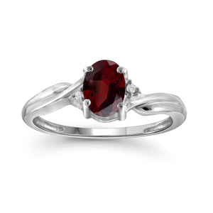 1.00 Carat T.G.W. Garnet Gemstone and Accent White Diamond Sterling Silver Ring