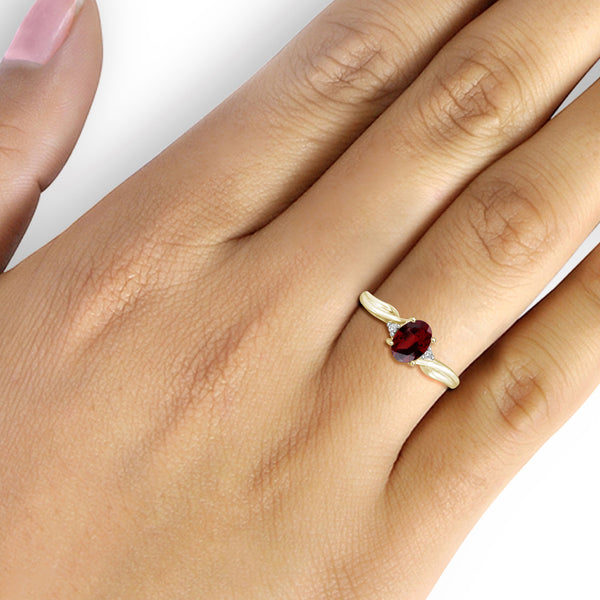 1.00 Carat T.G.W. Garnet Gemstone and Accent White Diamond 14K Gold Over Silver Ring