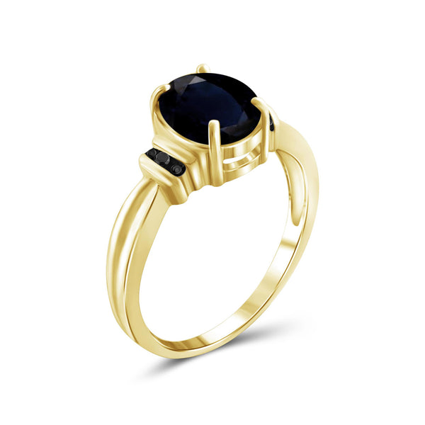 1.95 Carat T.G.W. Sapphire Gemstone and Black Diamond Accent 14K Gold-Plated Ring