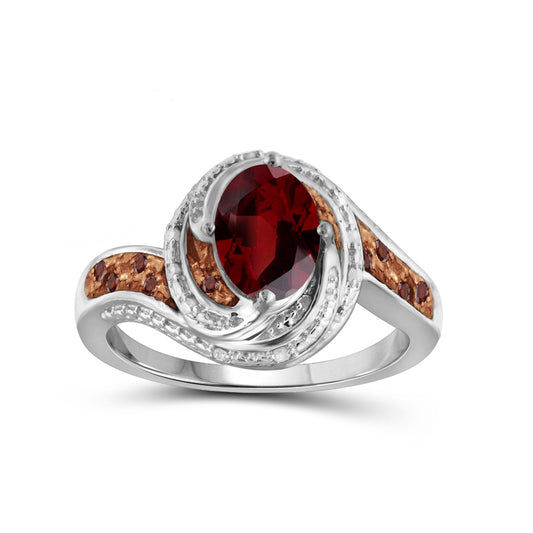 1.60 ct. T.G.W. Garnet & 1/10 ct. T.W. Red & White Diamond Ring in Sterling Silver