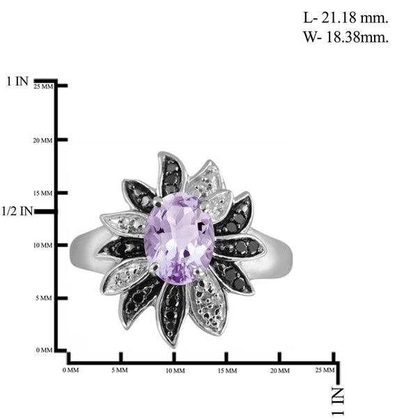 1.09 Carat Pink Amethyst Gemstone and 1/10 Carat Black and White Diamond Sterling Silver Ring