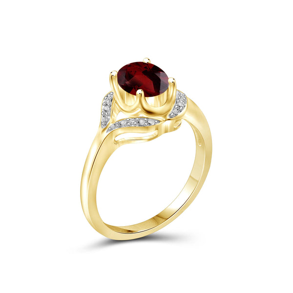 Garnet Ring Birthstone Jewelry – 1.50 Carat Garnet 14K Gold-Plated Ring Jewelry with White Diamond Accent – Gemstone Rings with Hypoallergenic 14K Gold-Plated Band