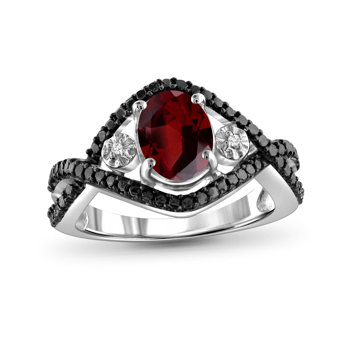 1.60 ct. T.G.W. Garnet Ring with Diamond Accent in Sterling Silver