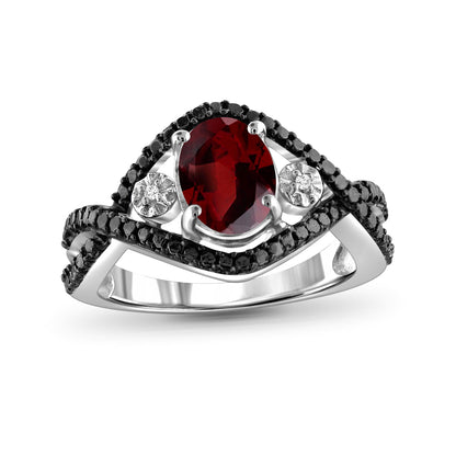 1.60 ct. T.G.W. Garnet Ring with Diamond Accent in Sterling Silver