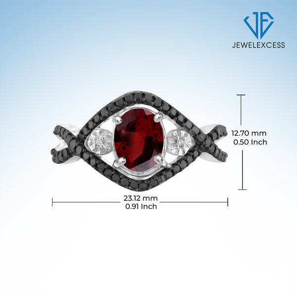 Garnet Ring Birthstone Jewelry – 1.60 Carat Garnet 0.925 Sterling Silver Ring Jewelry with White Diamond Accent – Gemstone Rings with Hypoallergenic 0.925 Sterling Silver Band