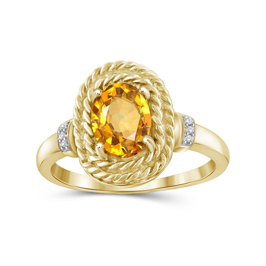 1.11 ct. T.G.W. Citrine Ring with Diamond Accent in 14K Gold over Silver