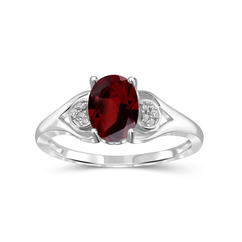 1.60 Carat Garnet Gemstone and Accent White Diamond Sterling Silver Ring