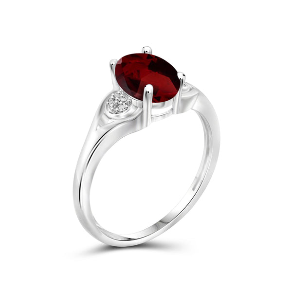 1.60 Carat Garnet Gemstone and Accent White Diamond Sterling Silver Ring