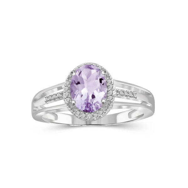 1.09 Carat Pink Amethyst Gemstone and Accent White Diamond Sterling Silver Ring