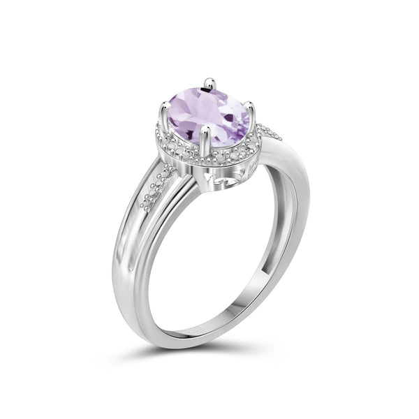 1.09 Carat Pink Amethyst Gemstone and Accent White Diamond Sterling Silver Ring