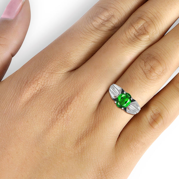 1 1/2 Carat T.G.W. Chrome Diopside And 1/20 Carat T.W. Black Diamond Sterling Silver Ring