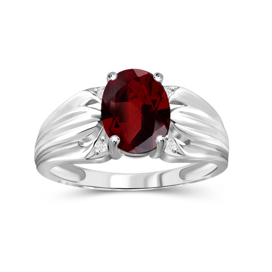 2.20 ct. T.G.W. Garnet & 1/20 ct. T.W. White Diamond Ring in Sterling Silver