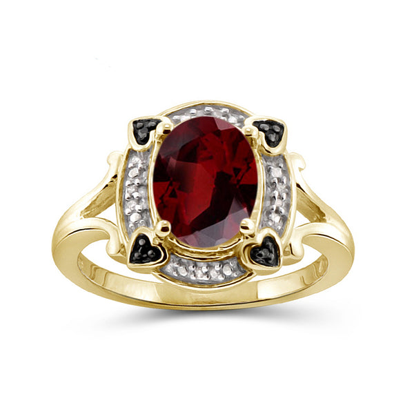 2.20 Carat T.G.W. Garnet Gemstone and 1/20 Carat T.W. Black and White Diamond 14K Gold-Plated Ring