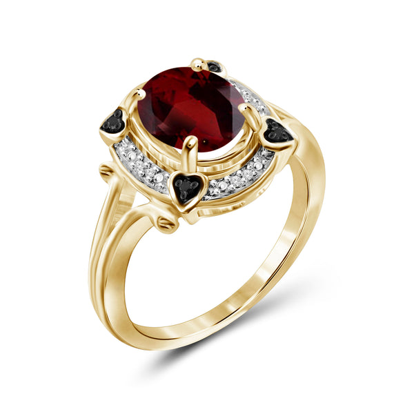 2.20 Carat T.G.W. Garnet Gemstone and 1/20 Carat T.W. Black and White Diamond 14K Gold-Plated Ring