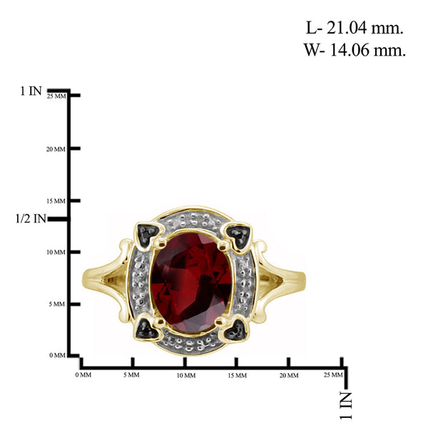 2.20 Carat T.G.W. Garnet Gemstone and 1/20 Carat T.W. Black and White Diamond 14K Gold-Plated Ring