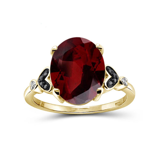2 1/5 ct. T.G.W. Garnet Ring with Black & White Diamond Accent in 14K Gold over Silver