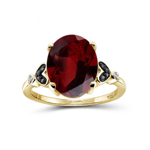 2 1/5 Carat T.G.W. Garnet And Accent Black & White Diamond 14K Gold-Plated Ring