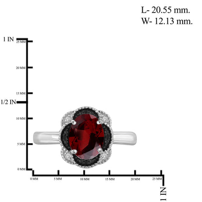 2.20 ct. T.G.W. Garnet Ring with Black & White Diamond Accents in Sterling Silver