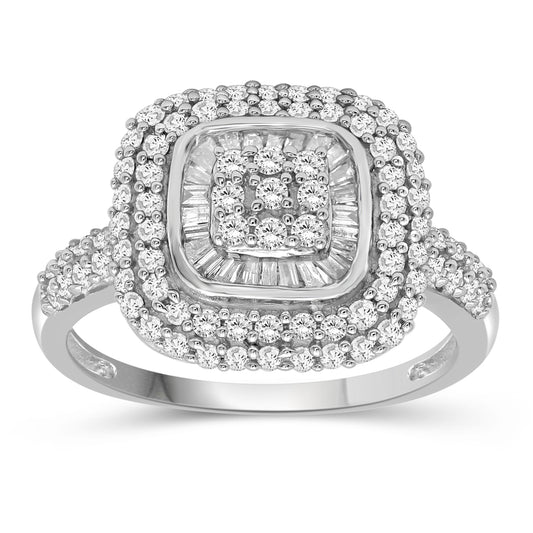 1 ct. T.W. White Diamond Square Halo Ring in Sterling Silver