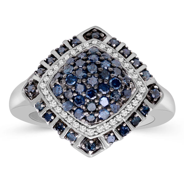 Sterling Silver Blue & White 1 Carat Diamond Ring for Women| Dual-Colored Ring Band with Round Diamonds