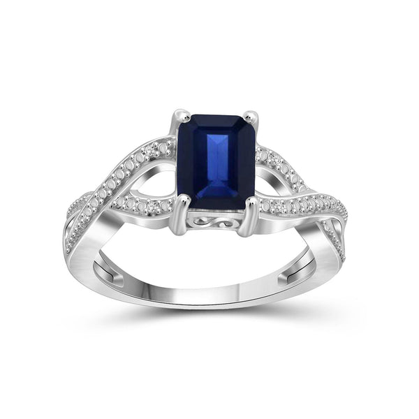 2.00 Carat T.G.W. Sapphire And White Diamond Accent Sterling Silver Ring