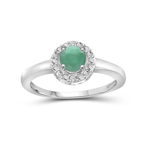 Emerald Ring Birthstone Jewelry – 0.50 Carat Emerald 0.925 Sterling Silver Ring Jewelry with White Diamond Accent – Gemstone Rings with Hypoallergenic 0.925 Sterling Silver Band
