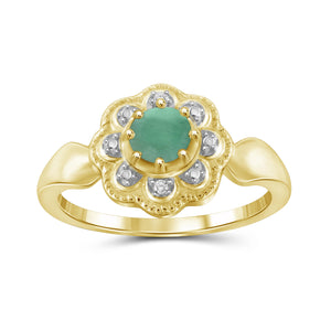 Emerald Ring Birthstone Jewelry – 0.50 Carat Emerald 14K Gold-Plated Ring Jewelry with White Diamond Accent – Gemstone Rings with Hypoallergenic 14K Gold-Plated Band
