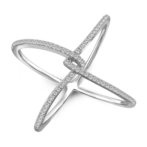 1/7 Carat T.W. White Diamond Sterling Silver X Ring